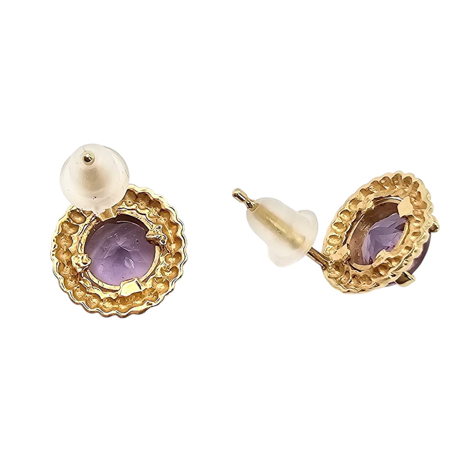 Signed Mexico 14K Gold Amethyst Earrings 1.4 G - 3