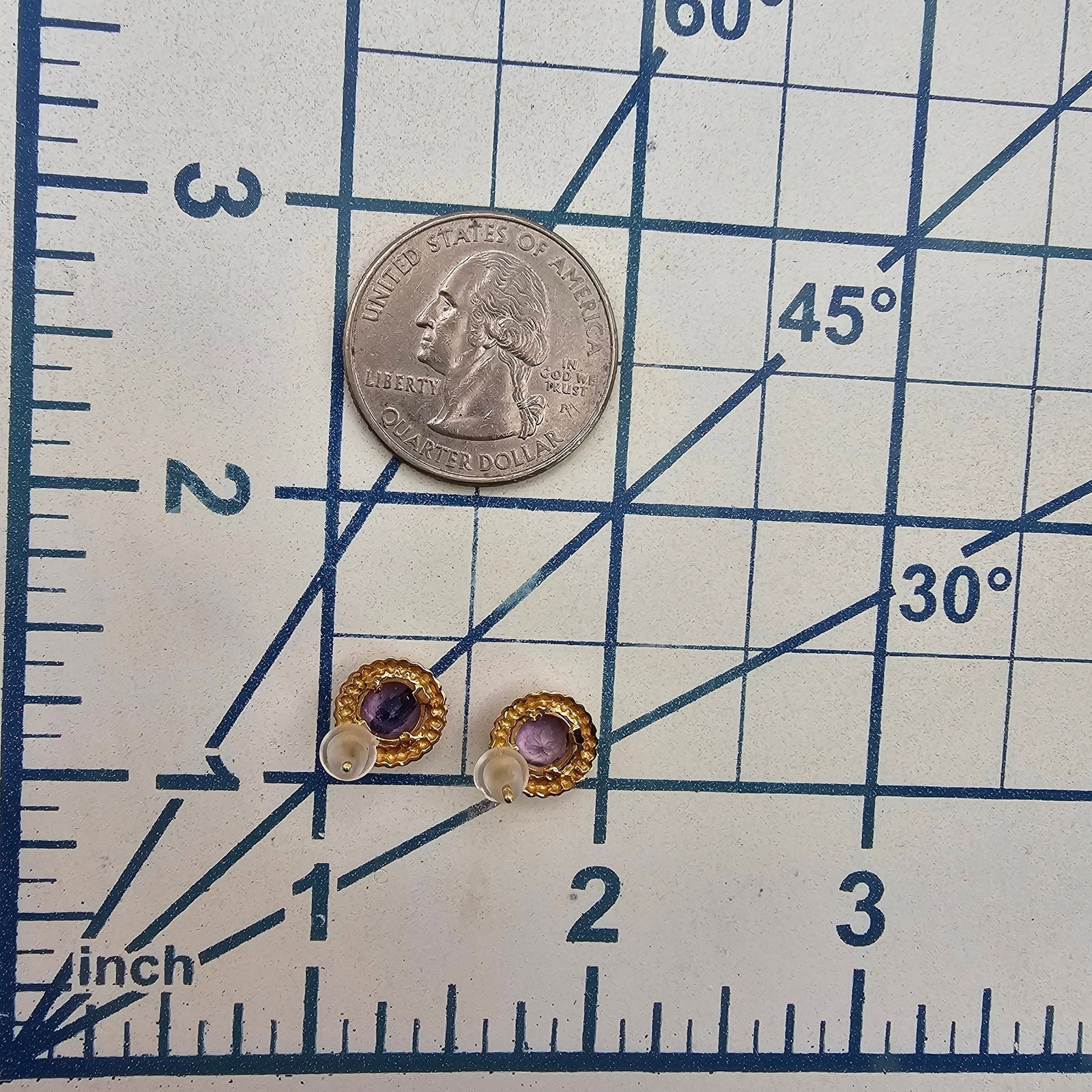 Signed Mexico 14K Gold Amethyst Earrings 1.4 G - 4