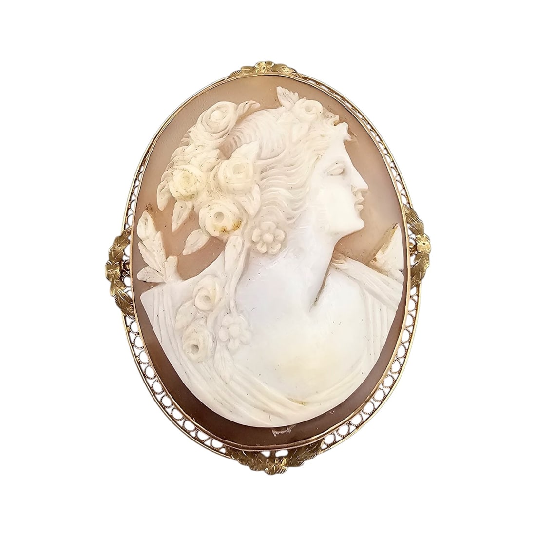 Victorian 10K Gold Shell Carved Cameo Brooch Pendant 16.2 G (1 of 4)