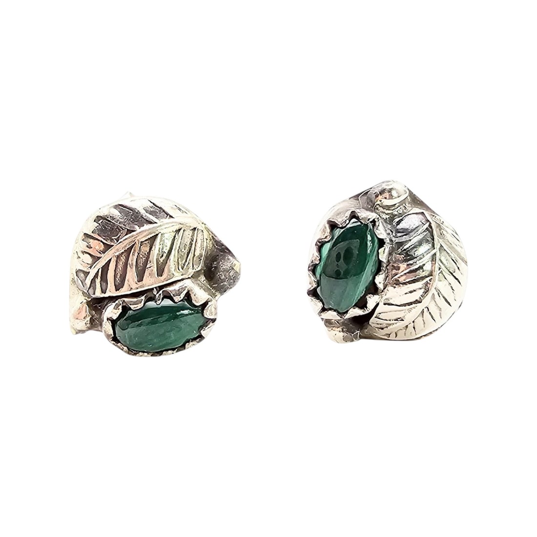 Roselene Joe Navajo Malachite Sterling Silver Earrings 1.4 G: Roselene Joe Navajo Malachite Sterling Silver Earrings 1.4 G
