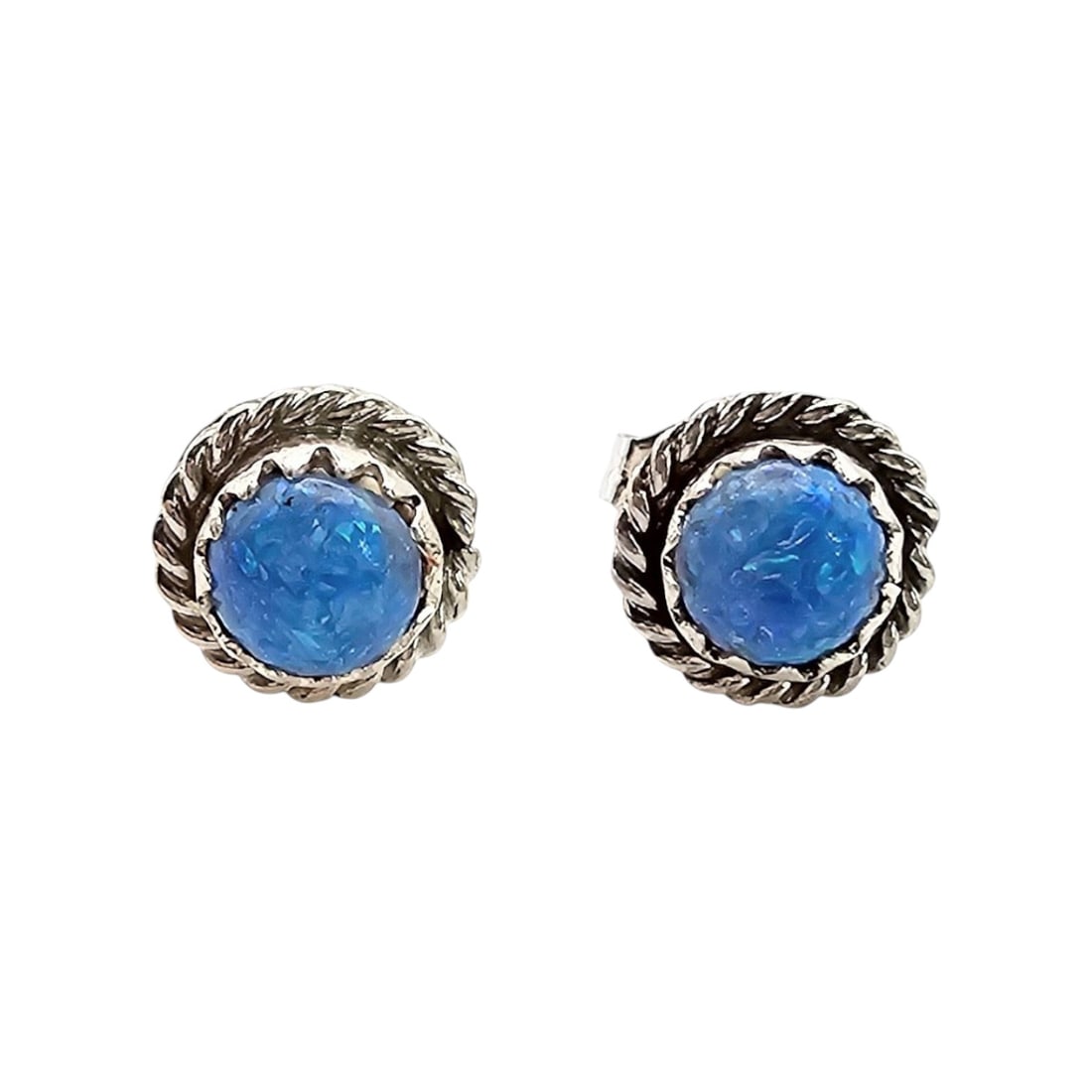 Larson Chee Navajo Opal Sterling Silver Earrings 1.1 G: Larson Chee Navajo Opal Sterling Silver Earrings 1.1 G