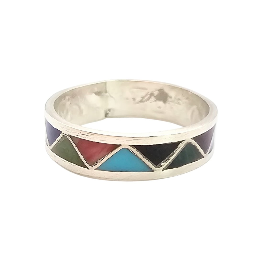 Roger Morgan Navajo Multi-Stone Sterling Silver Inlay Ring Size 9.25 2.5 G: Roger Morgan Navajo Multi-Stone Sterling Silver Inlay Ring Size 9.25 2.5 G