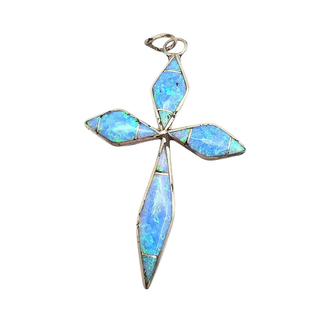 James Kee Zuni Opal Sterling Silver Cross Pendant 3.1 G: James Kee Zuni Opal Sterling Silver Cross Pendant 3.1 G