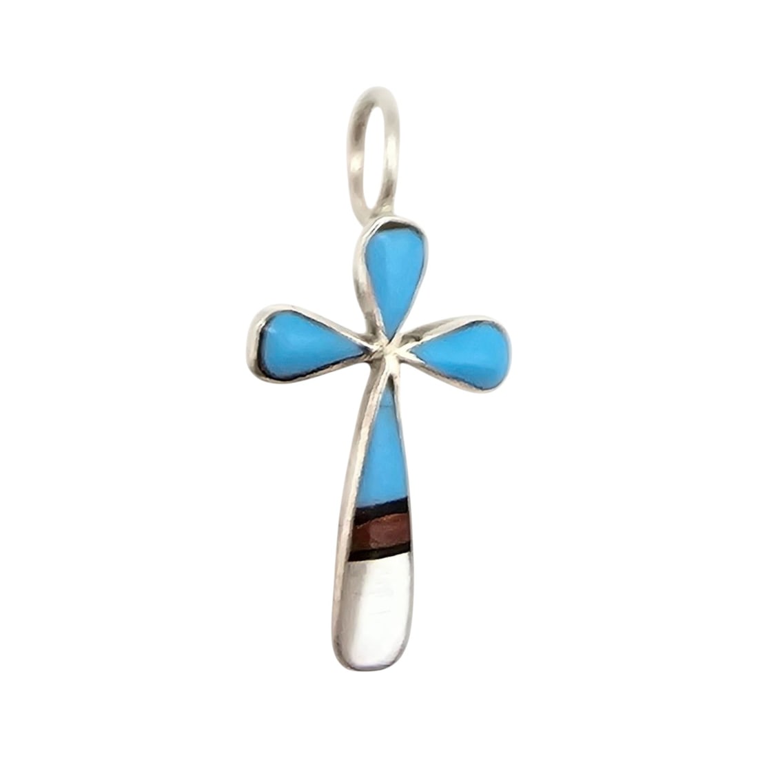 Kristina Bowannie Zuni Multi-Stone Sterling Silver Inlay Cross Pendant 0.4 G: Kristina Bowannie Zuni Multi-Stone Sterling Silver Inlay Cross Pendant 0.4 G