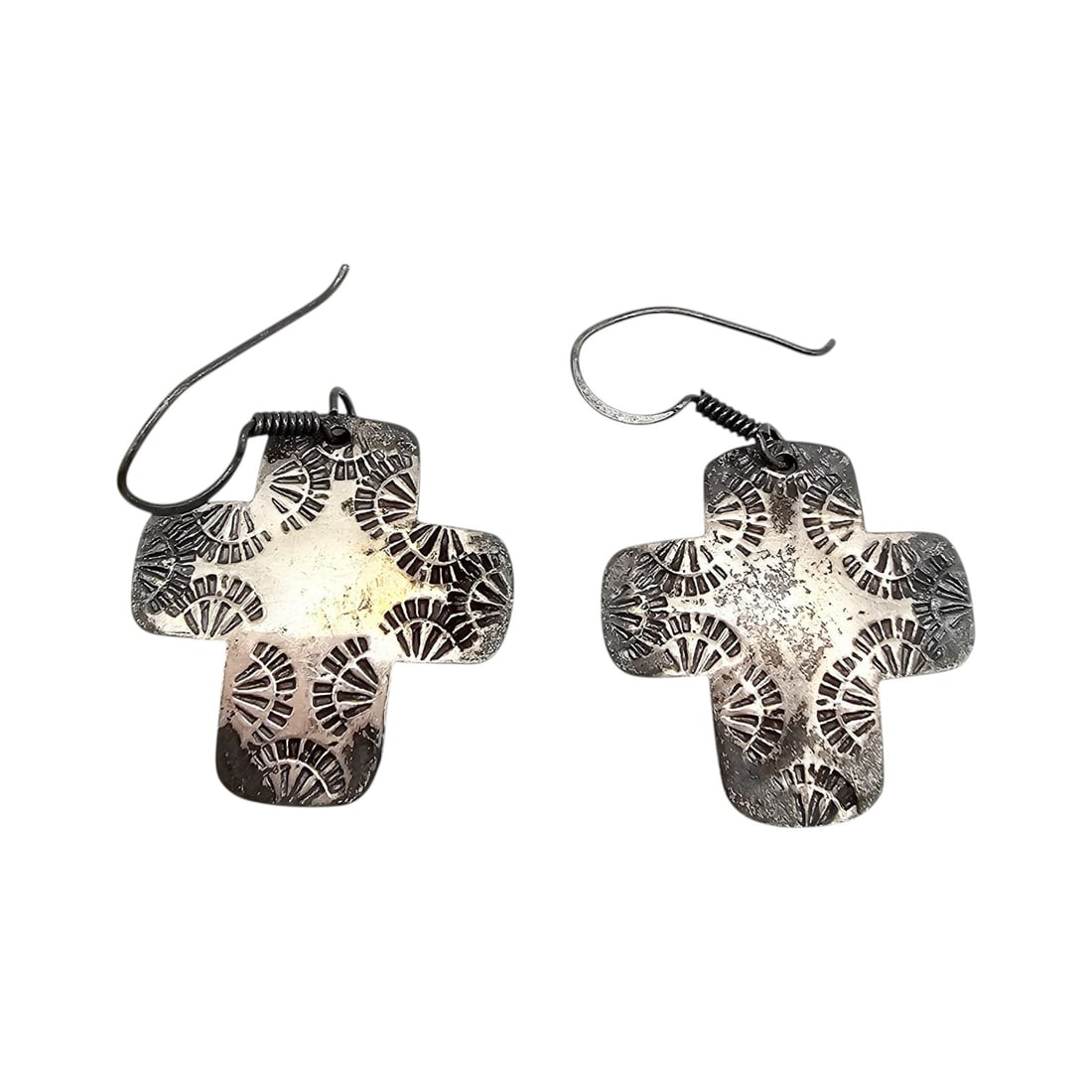 Navajo Sterling Silver Stamp Work Drop Dangle Earrings 7.4 G (1 of 4)