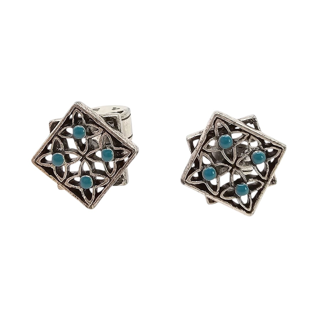 Native Turquoise Sterling Silver Earrings 2.2 G: Native Turquoise Sterling Silver Earrings 2.2 G