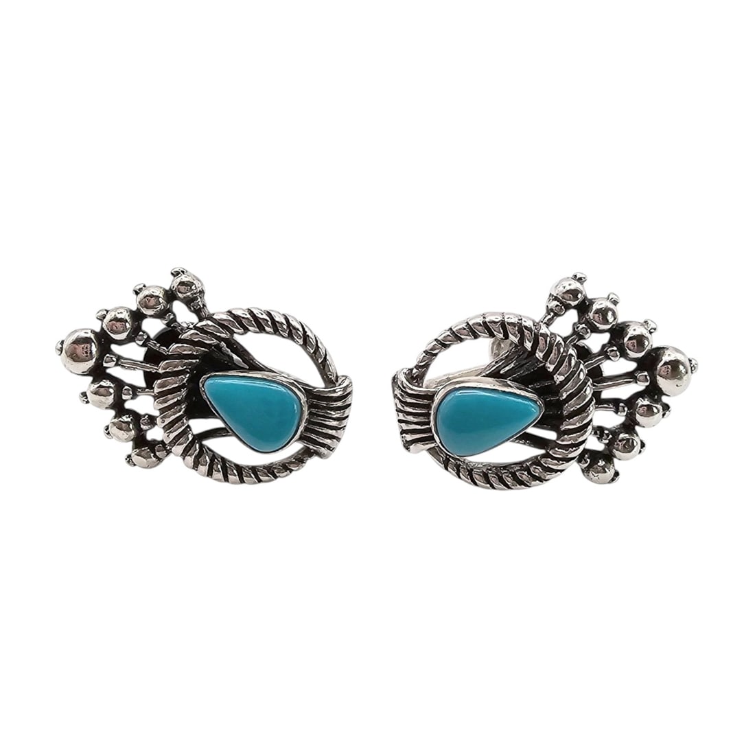 Native Turquoise Sterling Silver Earrings 7.7 G: Native Turquoise Sterling Silver Earrings 7.7 G