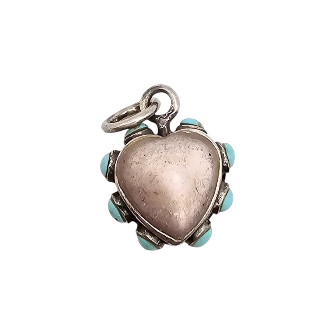 Mother Of Pearl Turquoise Sterling Silver Heart Pendant 2.2 G: Native Crushed Turquoise Sterling Silver Drop Dangle Earrings 2.3 G