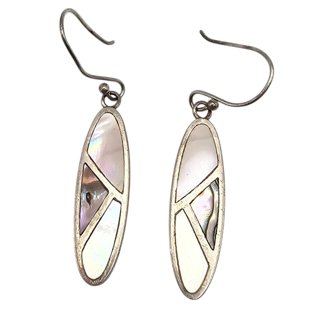 Signed Mother Of Pearl and Abalone Sterling Silver Drop Dangle Earrings 4 G: Signed Mother Of Pearl and Abalone Sterling Silver Drop Dangle Earrings 4 G