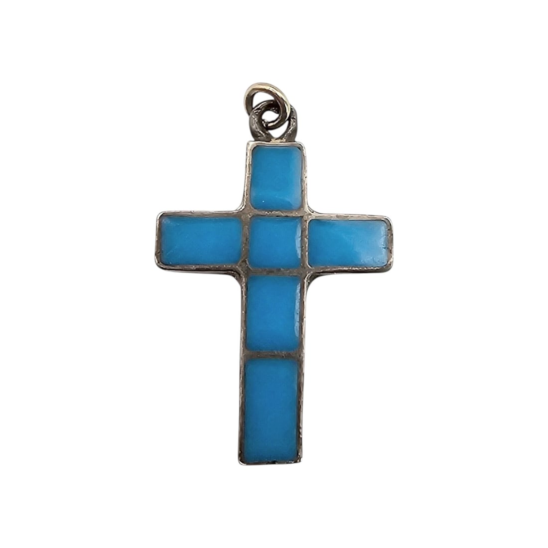 Navajo Turquoise Sterling Silver Inlay Cross Pendant 2.5 G: Navajo Turquoise Sterling Silver Inlay Cross Pendant 2.5 G