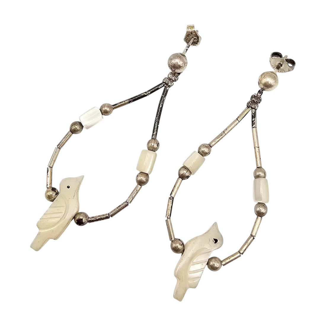 Navajo Mother Of Pearl Sterling Liquid Silver Fetish Bird Earrings 4.4 G: Navajo Mother of Pearl Sterling Liquid Silver Fetish Bird Earrings 4.4 G