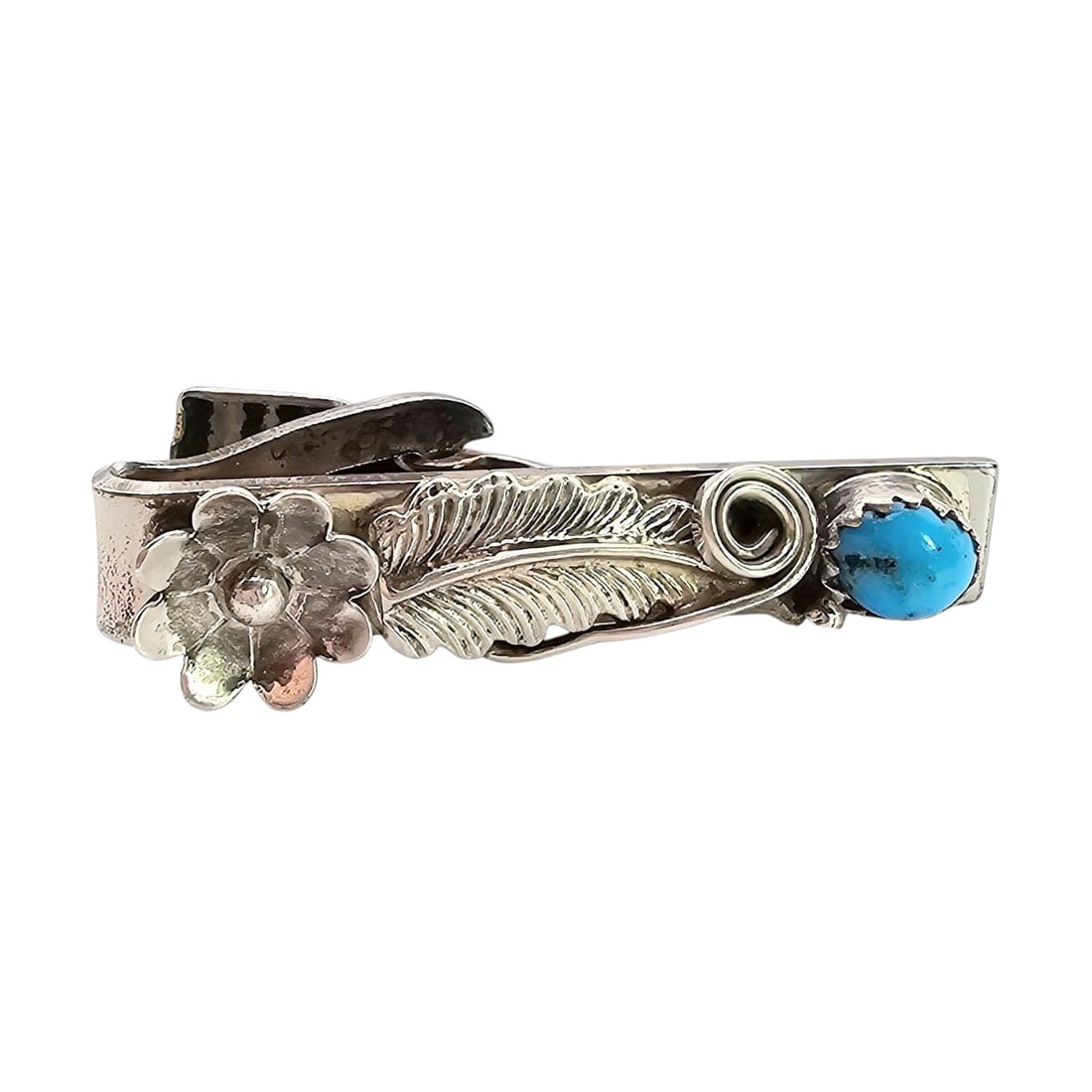 Navajo Turquoise Sterling Silver Tie Clip 5.6 G: Navajo Turquoise Sterling Silver Tie Clip 5.6 G