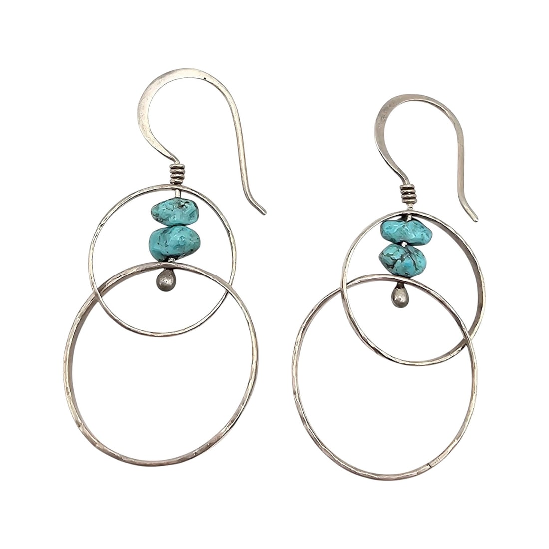 Navajo Turquoise Sterling Silver Circle Drop Dangle Earrings 3.8 G: Navajo Turquoise Sterling Silver Circle Drop Dangle Earrings 3.8 G