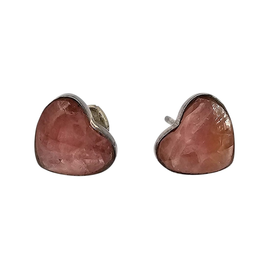 Vintage Native Rhodonite Sterling Silver Heart Earrings 1.3 G: Vintage Native Rhodonite Sterling Silver Heart Earrings 1.3 G