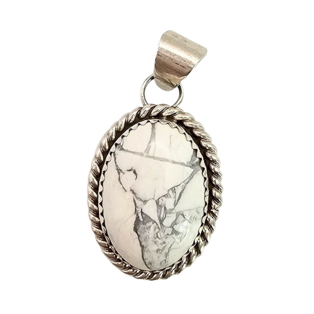 Signed MKM White Howlite Sterling Silver Pendant 5 G: Signed MKM White Howlite Sterling Silver Pendant 5 G