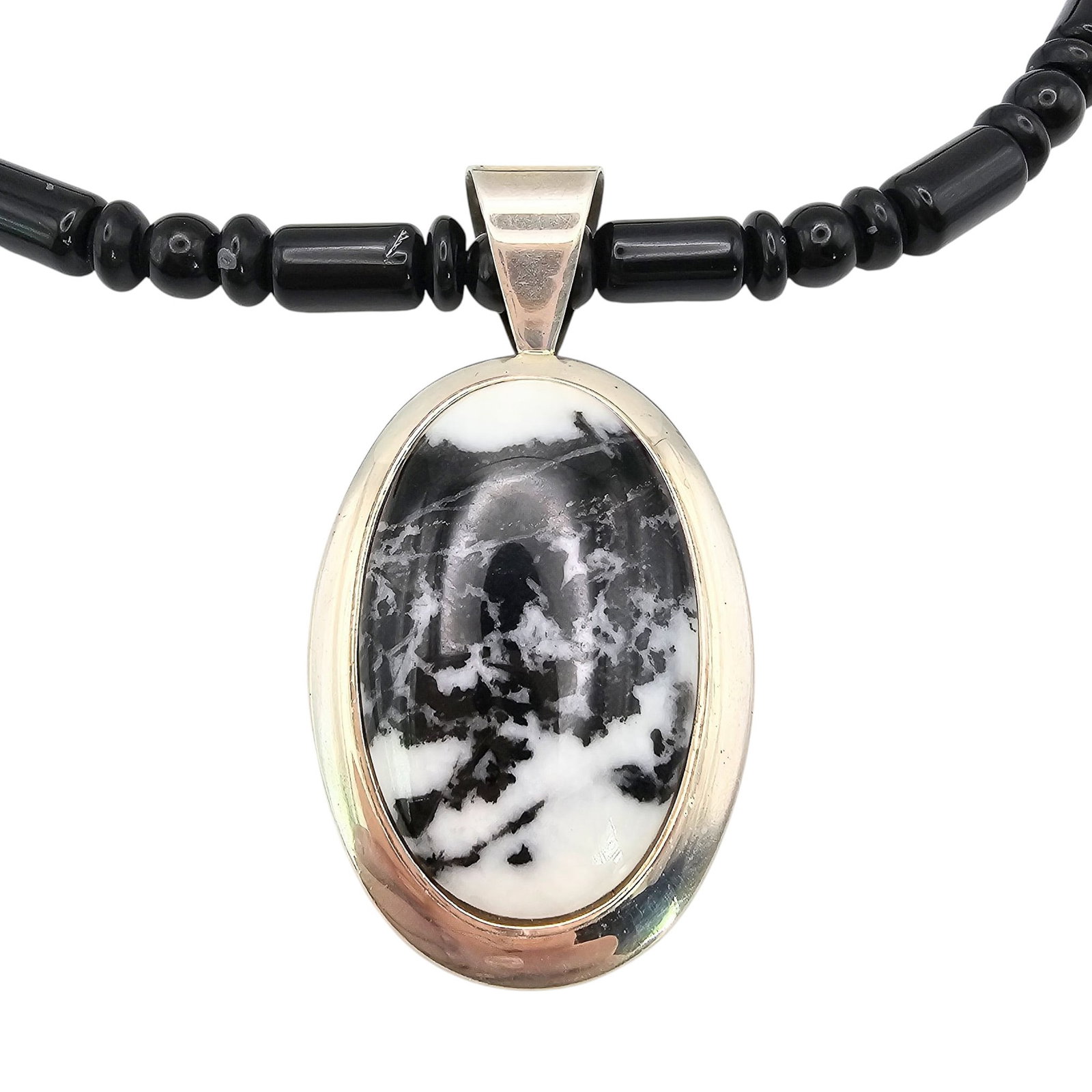Jay King Mine Finds White Buffalo Turquoise Sterling Silver Necklace 76.7 G: Jay King Mine Finds White Buffalo Turquoise Onyx Sterling Silver Necklace 76.7 G, signed DTR China 925