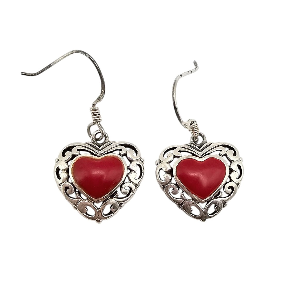 Southwestern Coral Sterling Silver Heart Earrings 4 G: Southwestern Coral Sterling Silver Heart Earrings 4 G