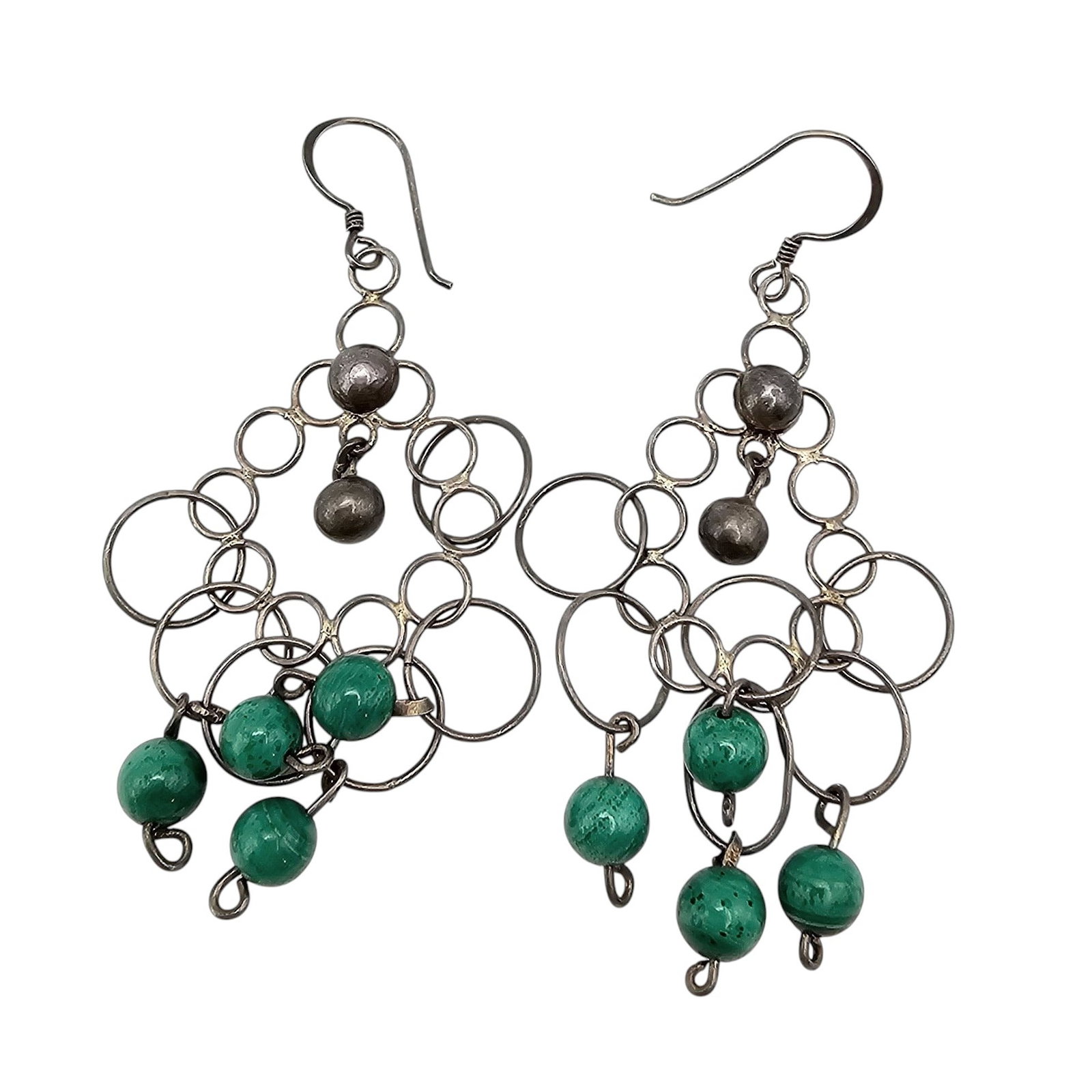 Southwestern Malachite Sterling Silver Drop Dangle Earrings 8.2 G: Southwestern Malachite Sterling Silver Drop Dangle Earrings 8.2 G