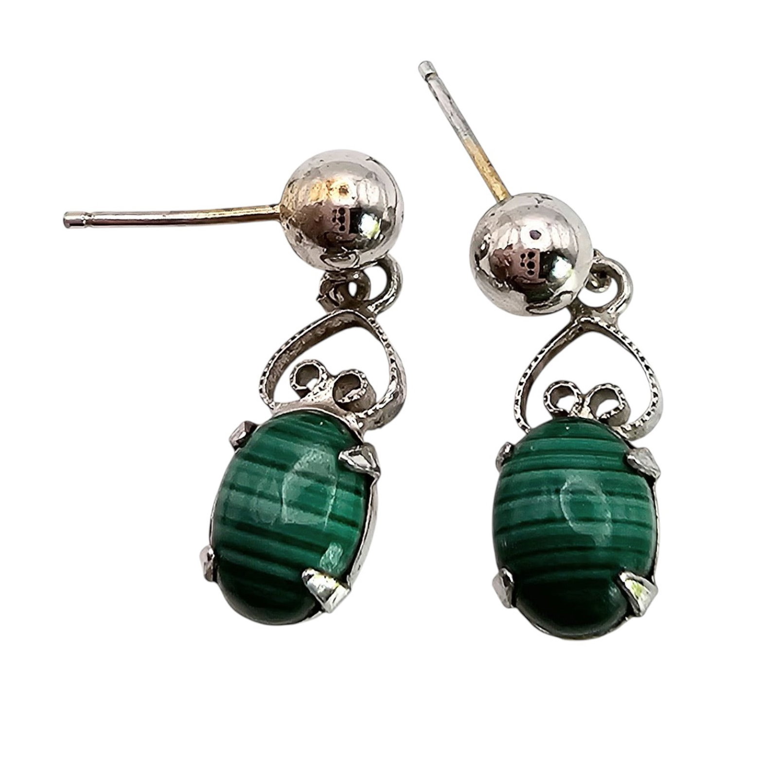 Southwestern Malachite Sterling Silver Earrings 1.8 G (1 of 4)