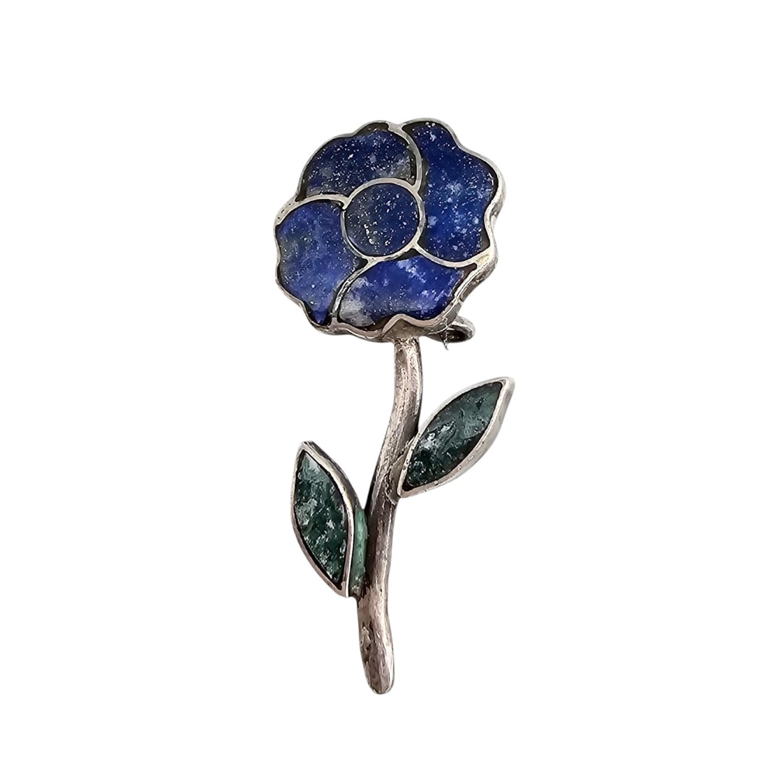 Lapis Agate Sterling Silver Flower Brooch 4.1 G: Lapis Agate Sterling Silver Flower Brooch 4.1 G