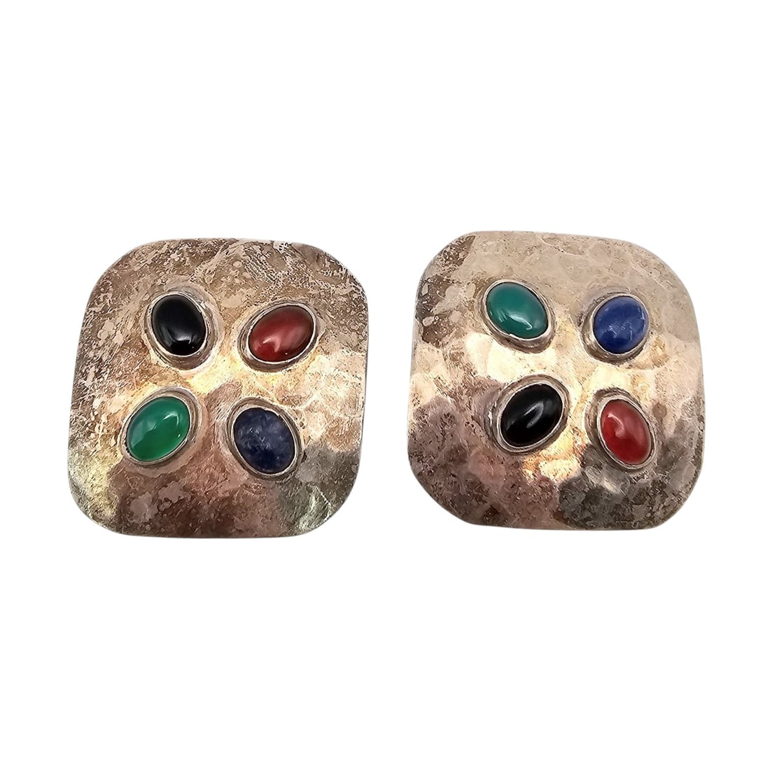 Mexico Sterling Silver Multi-Stone Earrings 23.6 G (1 of 4)
