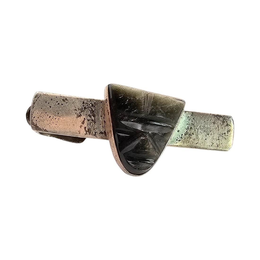 Signed CP Vintage Mexico Onyx Sterling Silver Mask Tie Clip 5.5 G: Signed CP Vintage Mexico Onyx Sterling Silver Mask Tie Clip 5.5 G