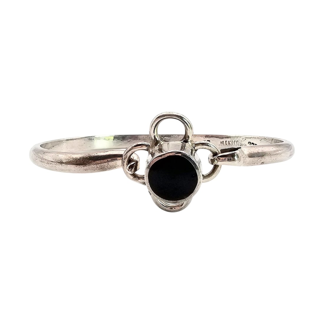 Mexico TI-37 Onyx Sterling Silver Bangle Bracelet 23 G: Mexico TI-37 Onyx Sterling Silver Eye Hook Bangle Bracelet 23 G