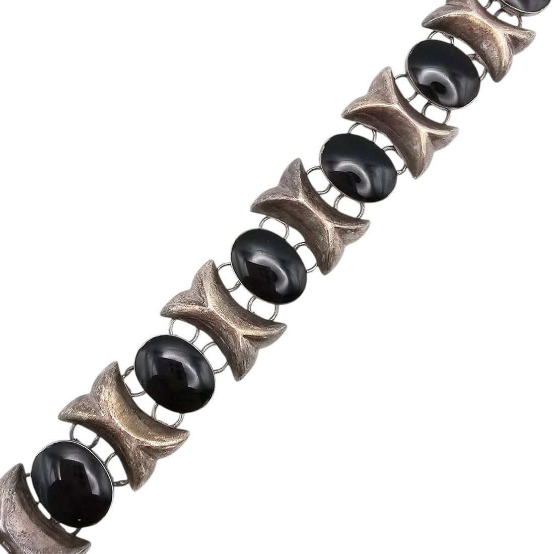 Mexico CII Onyx Sterling Silver XOXO Bracelet 43.2 G: Mexico CII Onyx Sterling Silver XOXO Bracelet 43.2 G