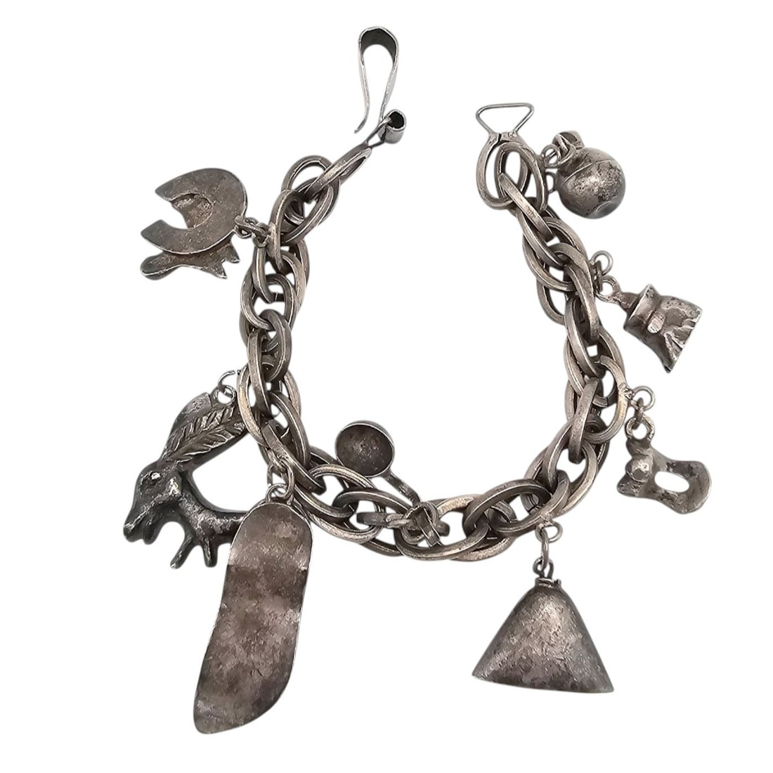Vintage Mexico Sterling Silver Old Charm Bracelet 39.7 G: Vintage Mexico Sterling Silver Old Charm Bracelet 39.7 G