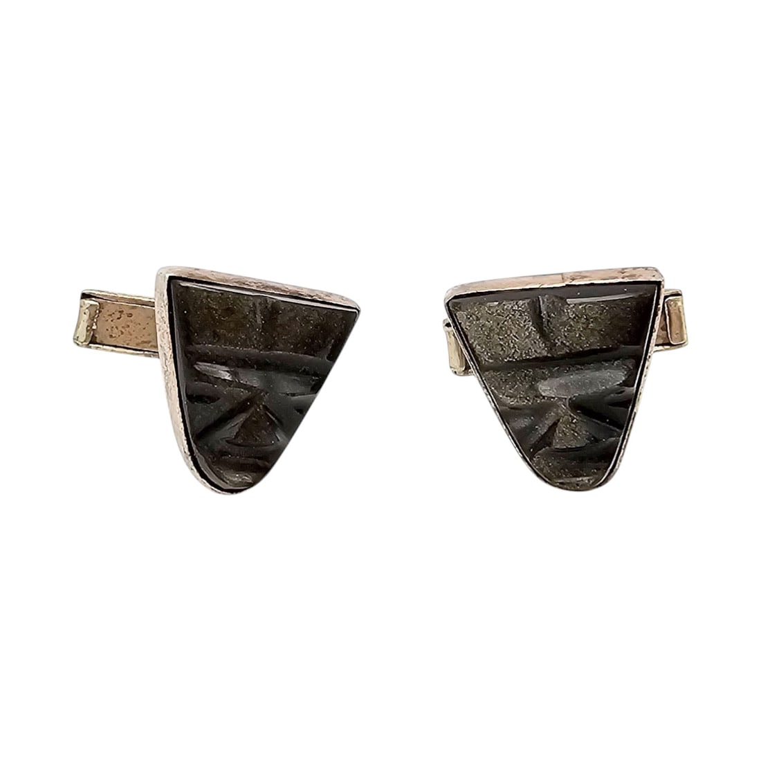 Signed CP Onyx Sterling Silver Mask Cufflinks 8 G: Signed CP Onyx Sterling Silver Mask Cufflinks 8 G