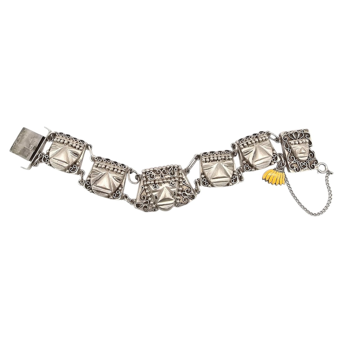 Mexico Effigy Sterling Silver Overlay Bracelet 68.5 G: Mexico Effigy Sterling Silver Overlay Bracelet 68.5 G