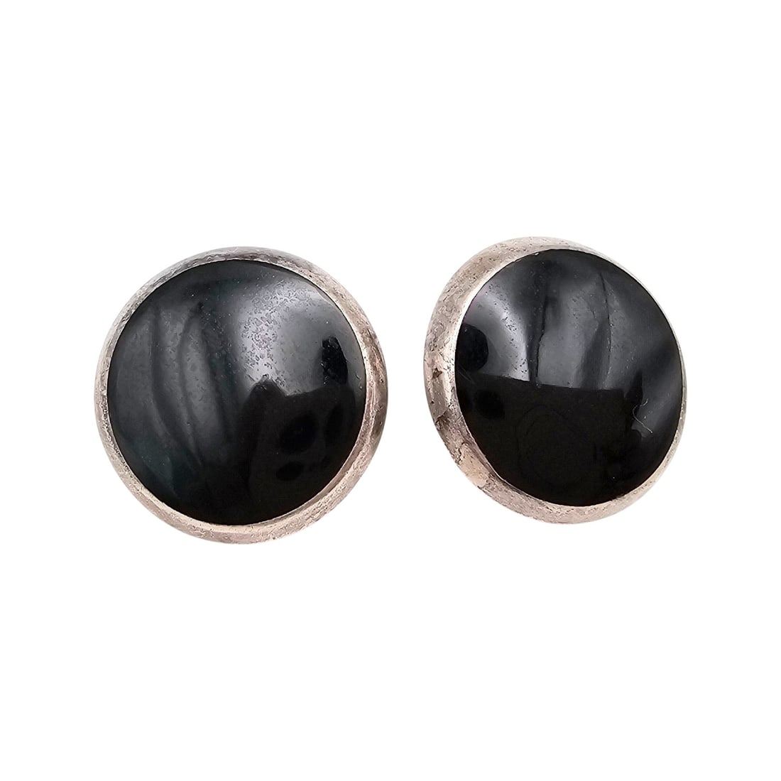 Onyx Sterling Silver Disk Earrings 6.8 G (1 of 4)