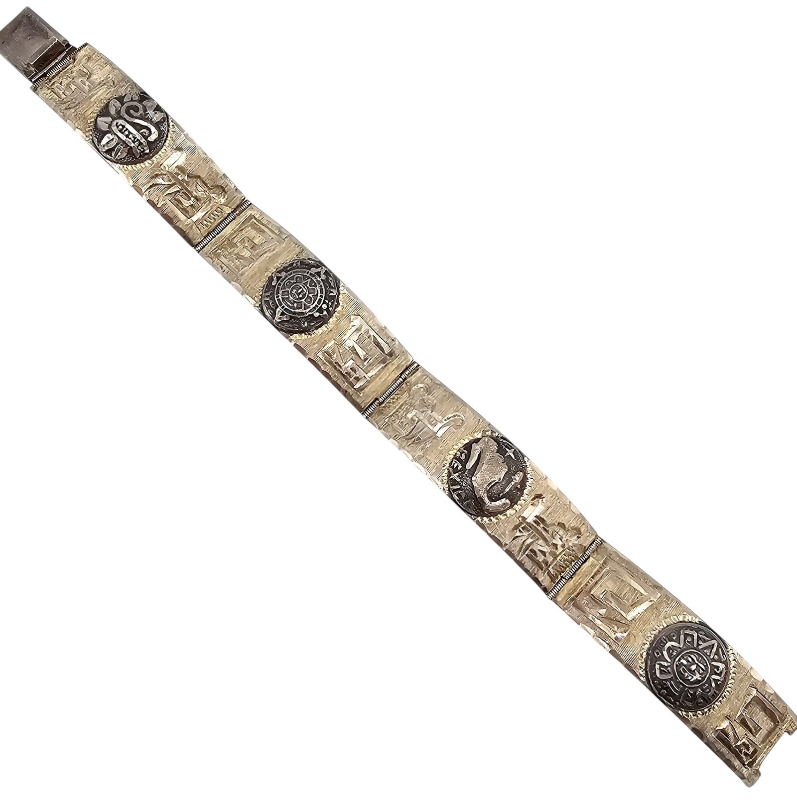 Signed Mexico Sterling Silver Panel Bracelet 25.3 G: Signed Mexico Sterling Silver Panel Bracelet 25.3 G