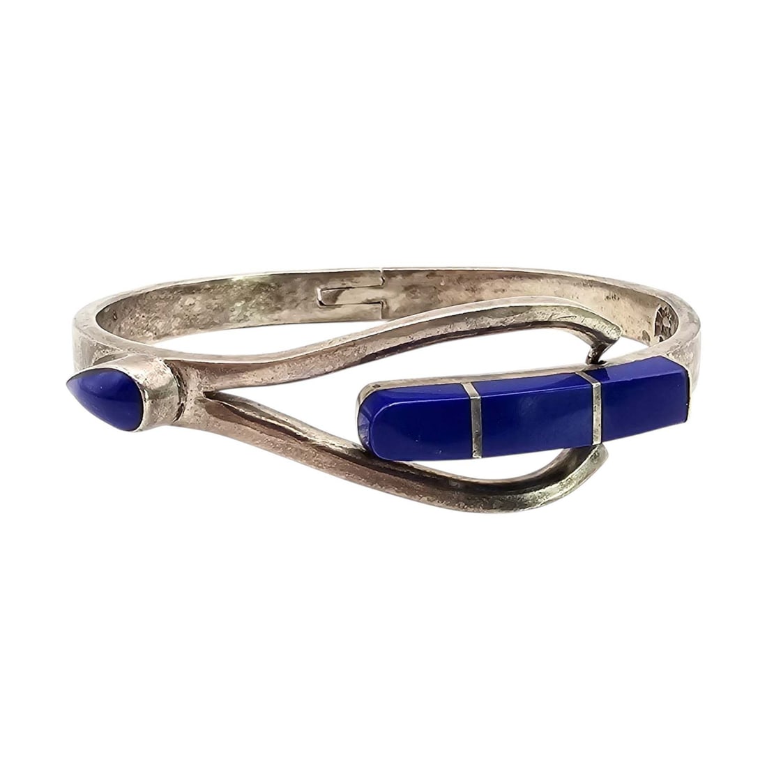 Mexico TG-295 Lapis Sterling Silver Hinge Bangle Bracelet 38.9 G: Mexico TG-295 Lapis Sterling Silver Hinge Bangle Bracelet 38.9 G