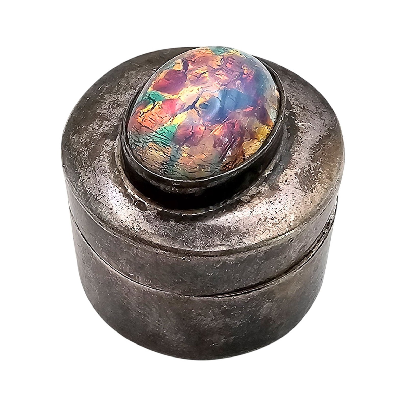 Mexico Foiled Glass Sterling Silver Pill Box 31.6 G (1 of 5)