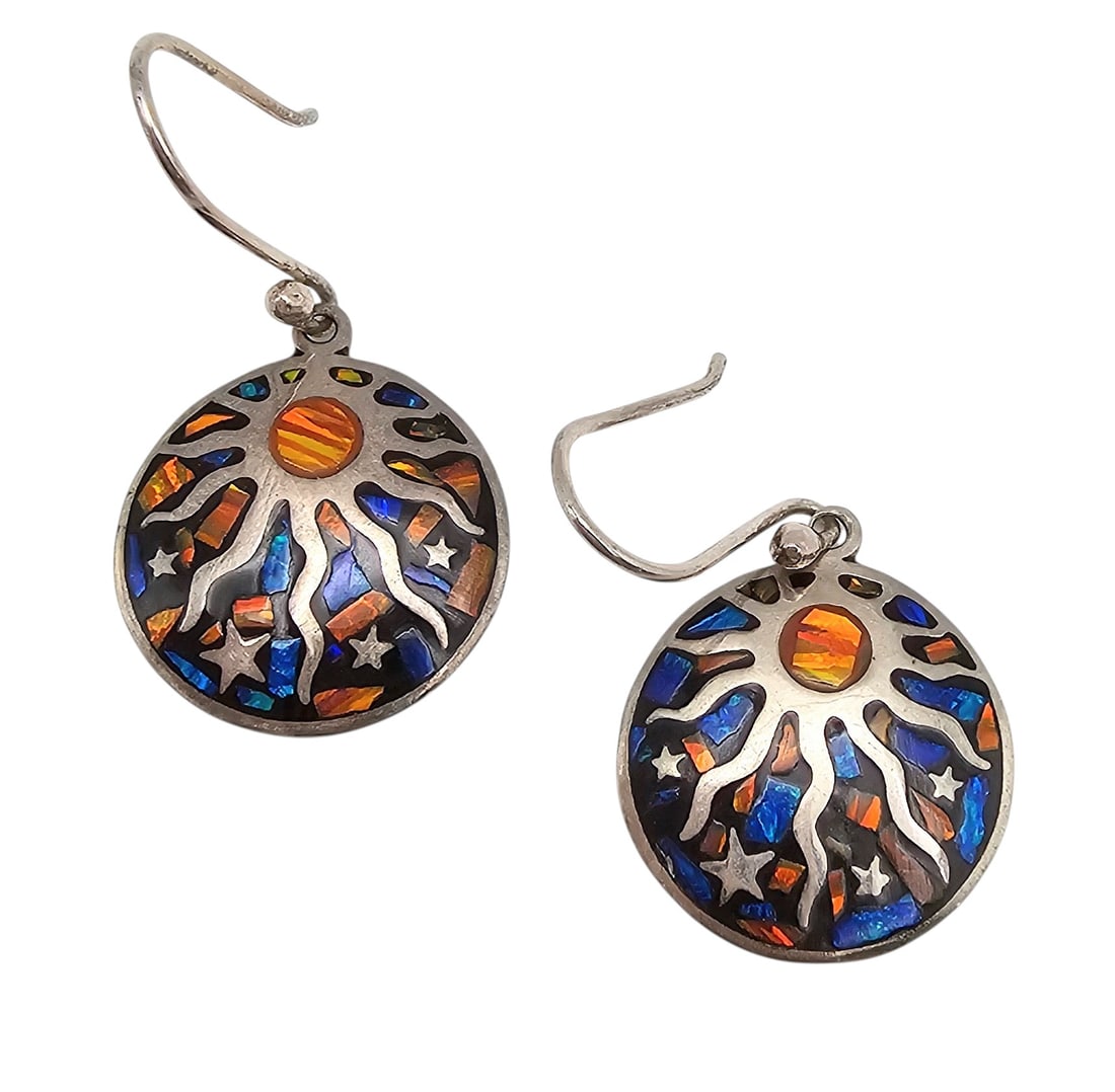 ATI Inlay Sterling Silver Earrings 3.9 G: ATI Inlay Sterling Silver Earrings 3.9 G