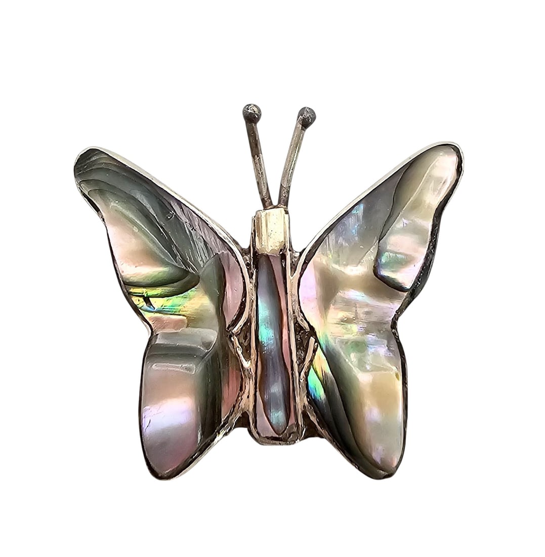 Mexico TC-13 Abalone Sterling Silver Butterfly Pendant 1.7 G: Mexico TC-13 Abalone Sterling Silver Butterfly Pendant 1.7 G