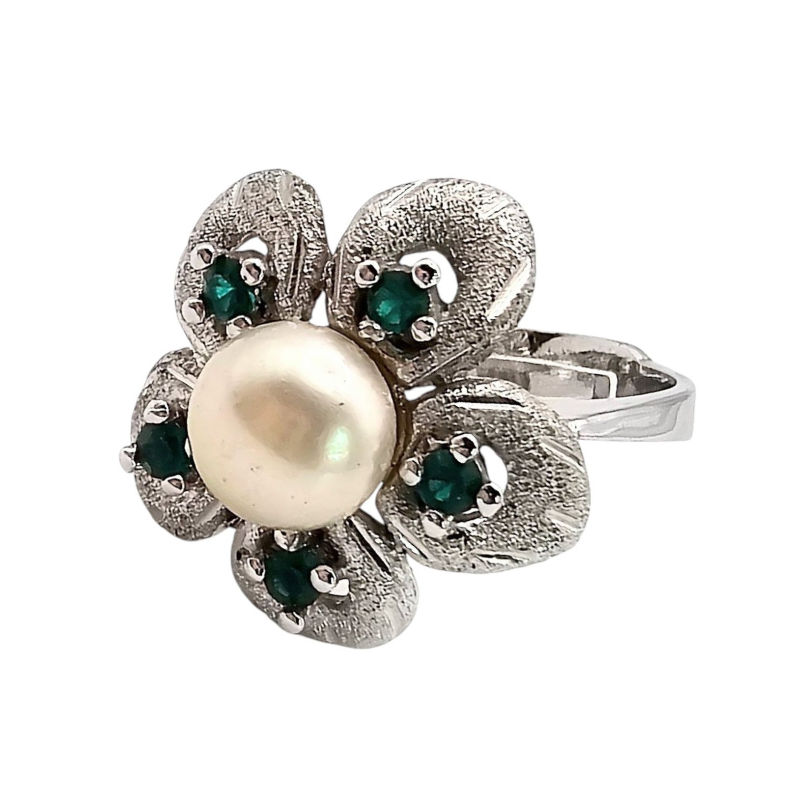 Rhinestone Pearl Sterling Silver Adjustable Ring 5 G: Rhinestone Pearl Sterling Silver Adjustable Ring Sz 6.5 5 G