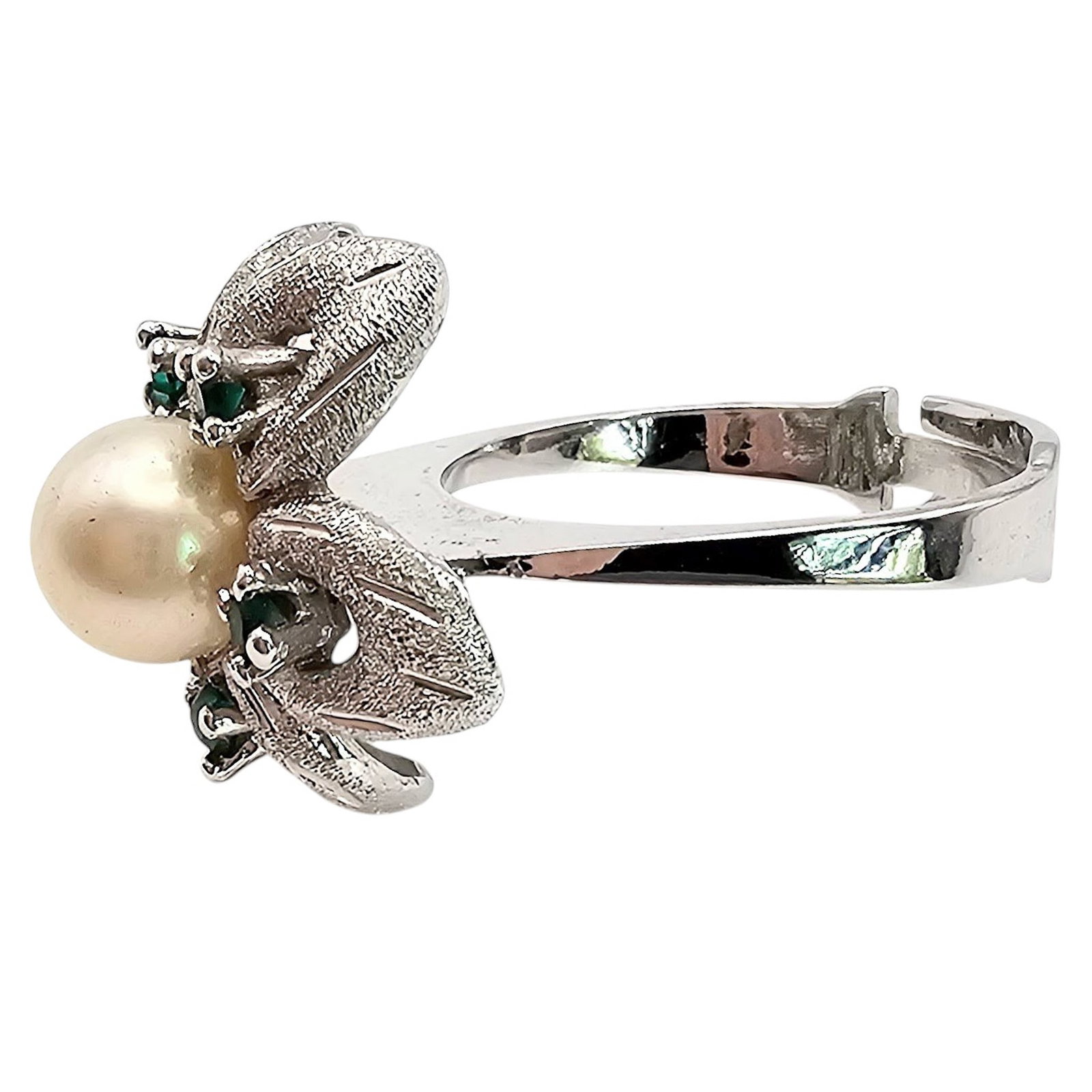 Rhinestone Pearl Sterling Silver Adjustable Ring 5 G - 3