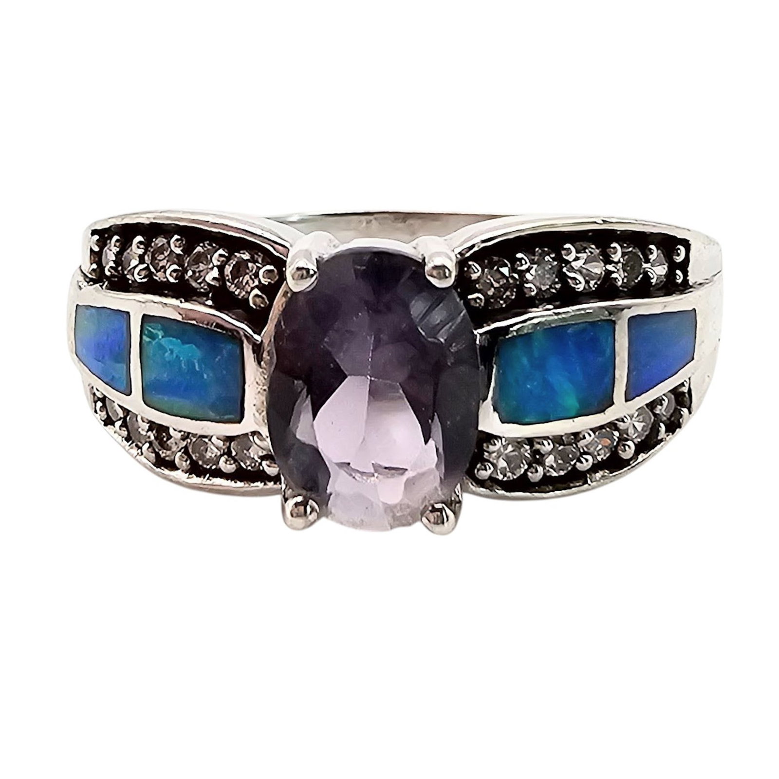 Amethyst Opal Cubic Zirconia Sterling Silver Ring Size 9.25 4.3 G: Amethyst Opal Cubic Zirconia Sterling Silver Ring Size 9.25 4.3 G