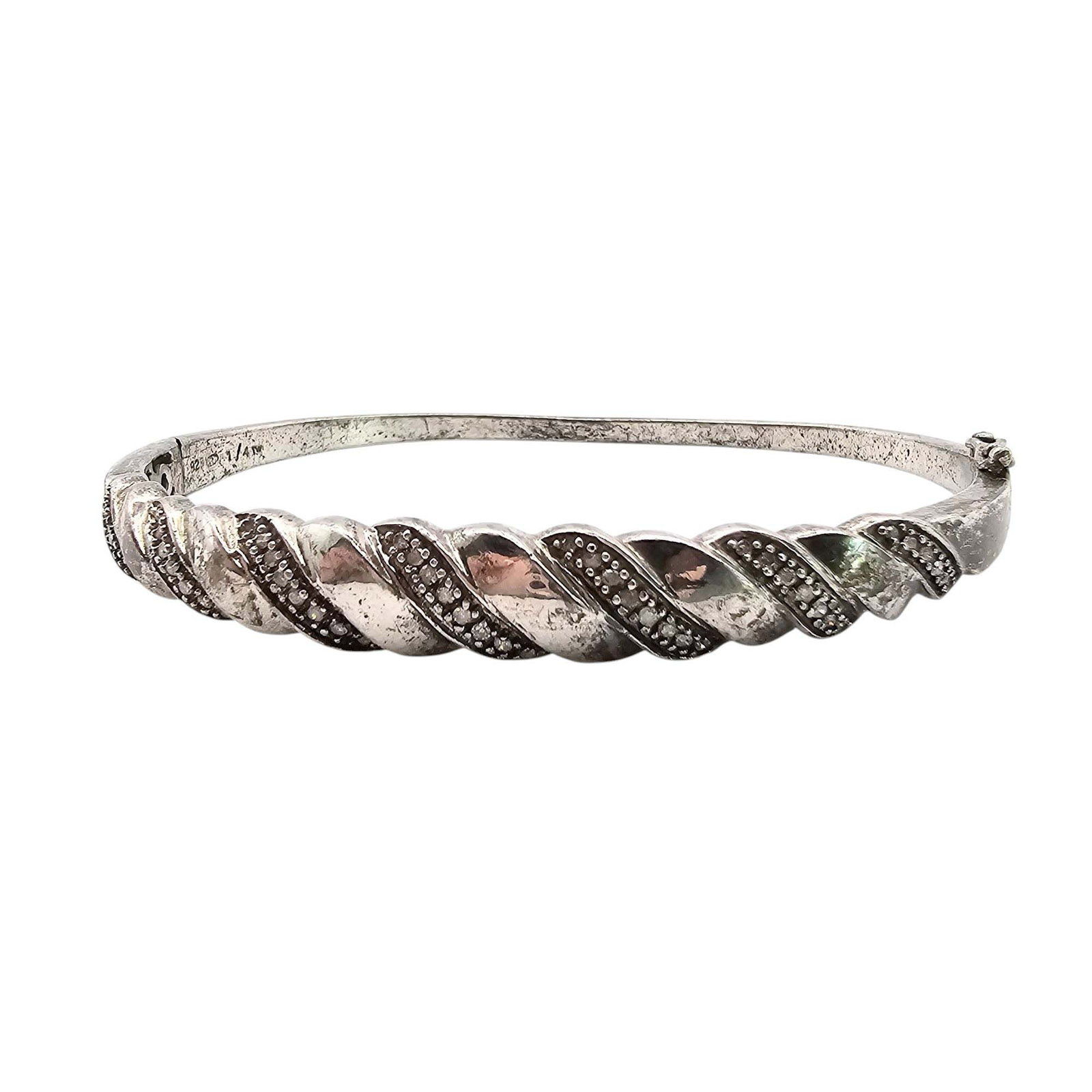 Diamond Sterling Silver Hinge Bangle Bracelet 14.2 G: Diamond Sterling Silver Hinge Bangle Bracelet 14.2 G