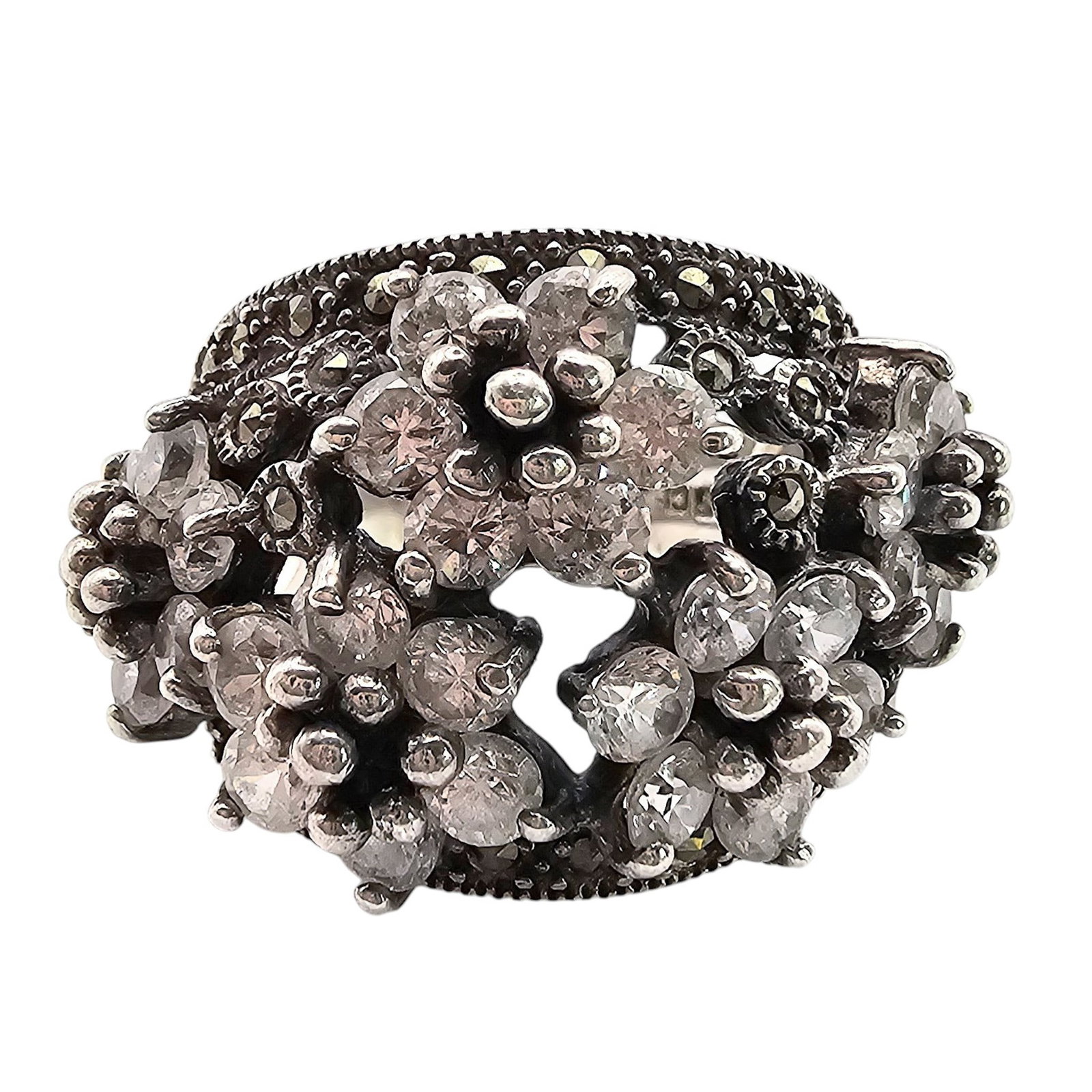 CFJ Rhinestone Marcasite Sterling Silver Ring Size 7.25 11.6 G: CFJ Rhinestone Marcasite Sterling Silver Ring Size 7.25 11.6 G