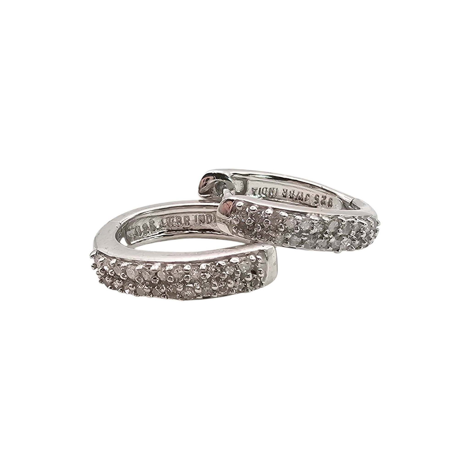 JWBR Diamond Sterling Silver Hoop Earrings 2.2 G: JWBR Diamond Sterling Silver Hoop Earrings 2.2 G