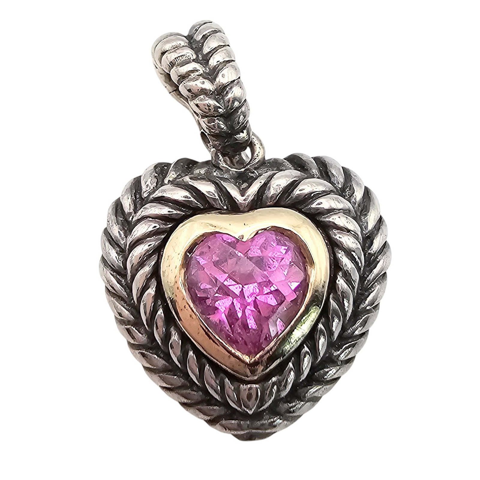 JH Pink Topaz 14K Gold Sterling Silver Heart Pendant 4 G: JH Pink Topaz 14K Gold Sterling Silver Heart Pendant 4 G