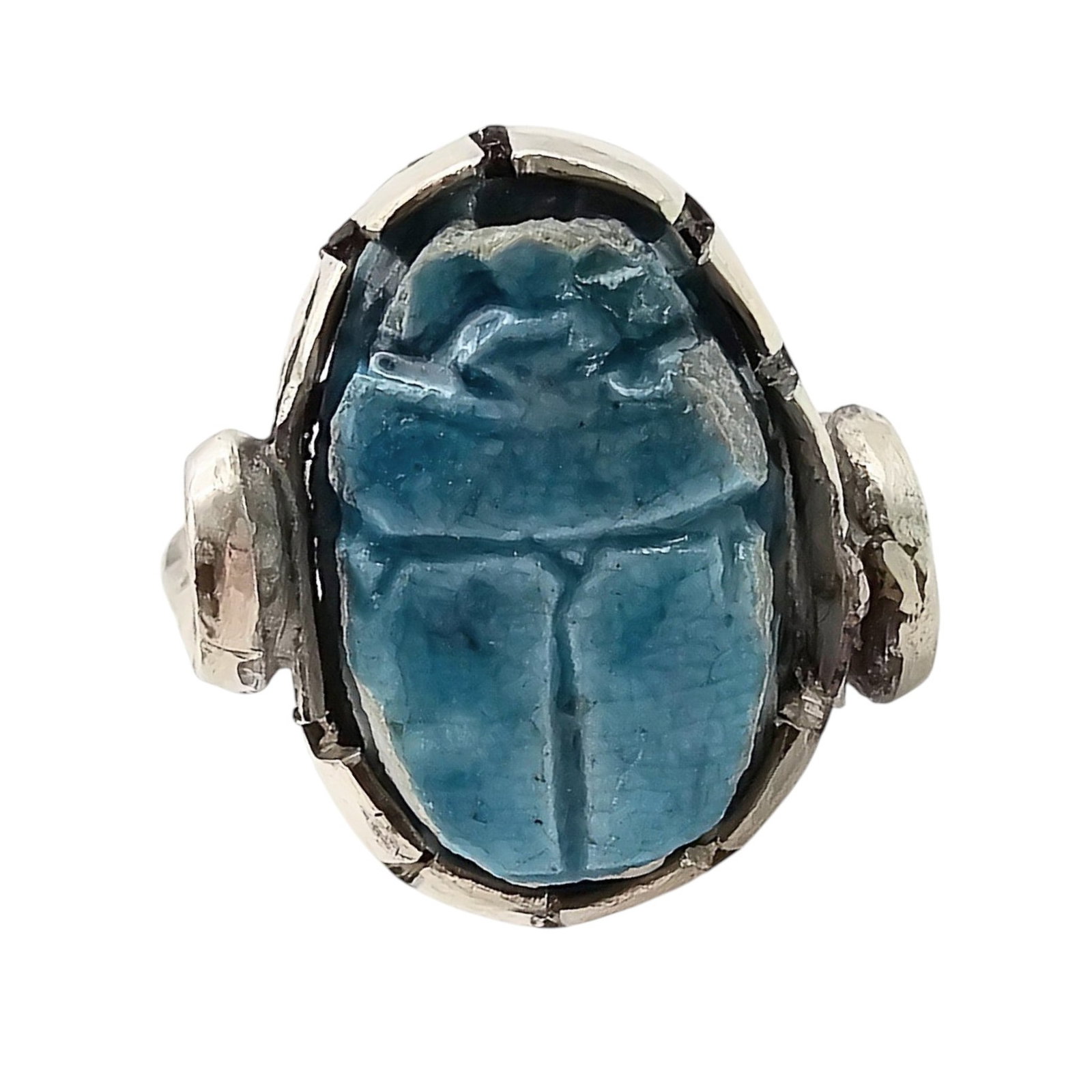 Carved Scarab Egyptian Revival Sterling Silver Ring Size 7 6.7 G: Carved Scarab Egyptian Revival Sterling Silver Ring Size 7 6.7 G