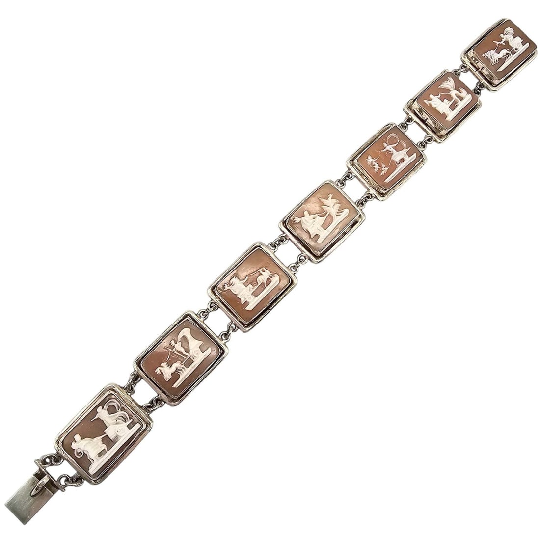 Vintage 900 Silver Greek Style Carved Shell Cameo Bracelet 21.9 G: Vintage 900 Silver Greek Style Carved Shell Cameo Bracelet 21.9 G