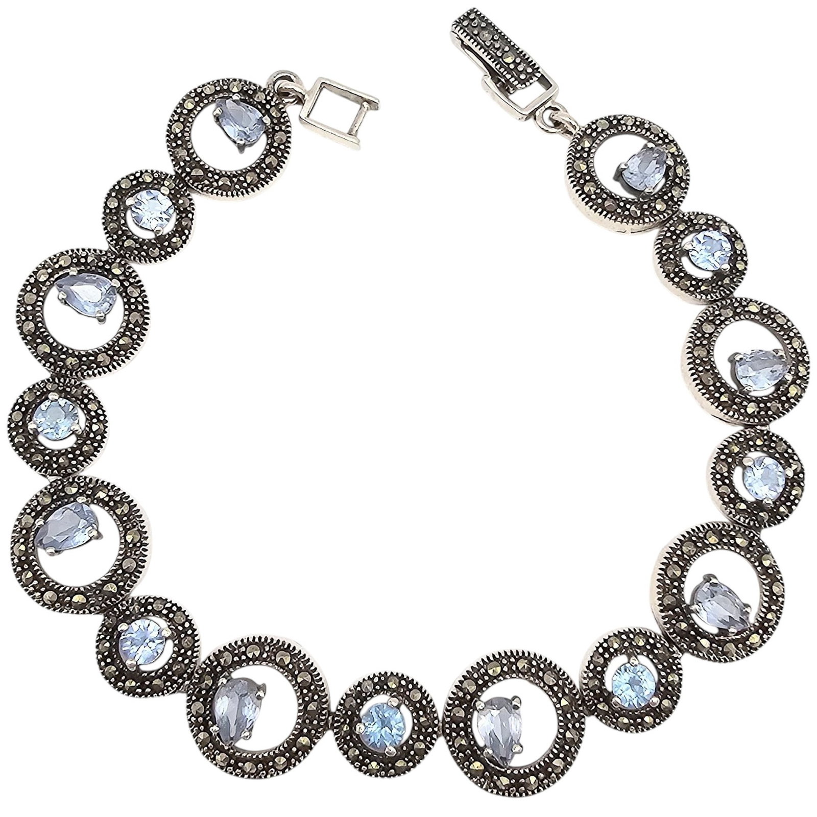 Topaz Marcasite Sterling Silver Bracelet 22.6 G: Topaz Marcasite Sterling Silver Bracelet 22.6 G