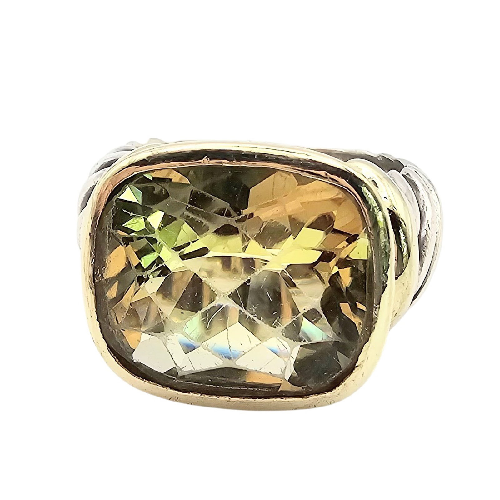 Cushion Cut Lemon Citrine 14K Gold Sterling Silver Ring Size 6 9.2 G: Cushion Cut Lemon Citrine 14K Gold Sterling Silver Ring Size 6 9.2 G