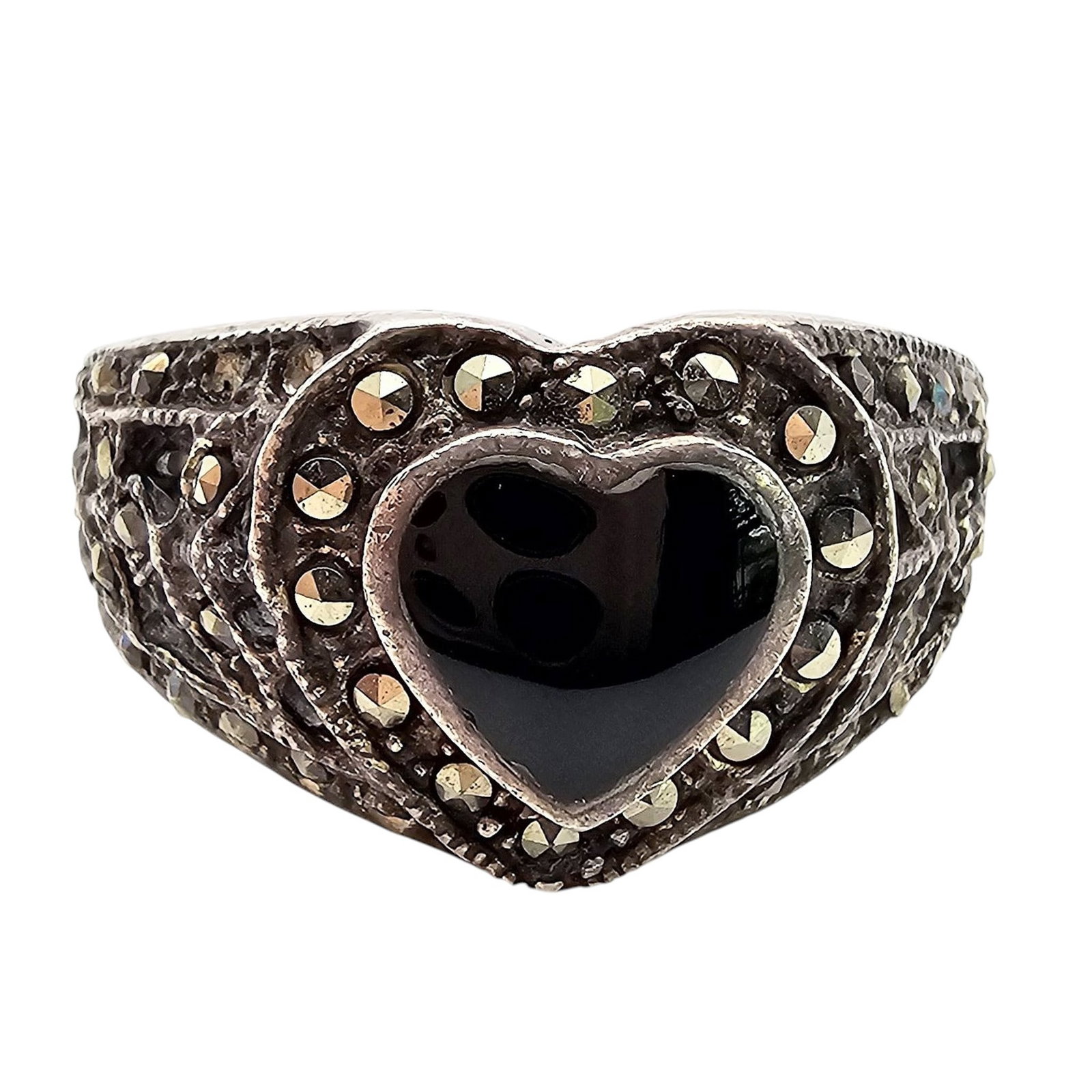 Onyx Marcasite Sterling Silver Ring Size 8 5.1 G: Onyx Marcasite Sterling Silver Ring Size 8 5.1 G