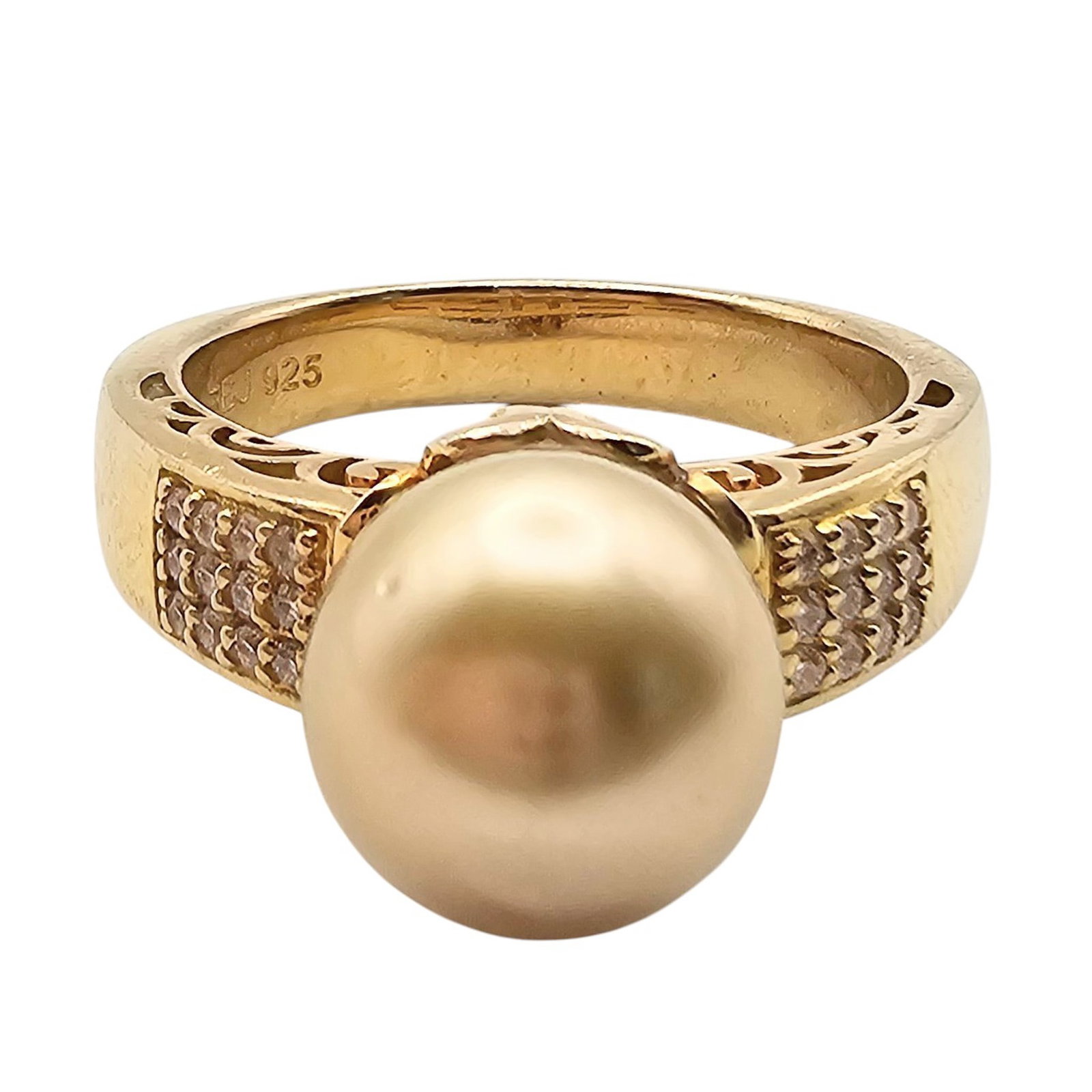 BBJ Pearl Diamond Gold Over Sterling Silver Ring Size 11.25 9.6 G: BBJ Pearl Diamond Gold Over Sterling Silver Ring Size 11.25 9.6 G